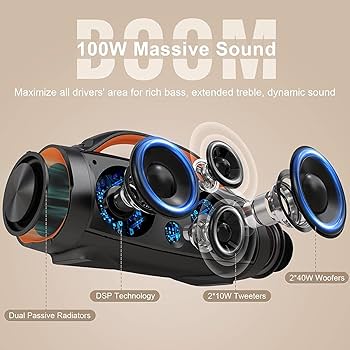 DOSS Extreme Boom Pro D200 スピーカー (オレンジ) DOSS Extreme Boom Pro Bluetooth Speaker - Powerful 100W Sound
